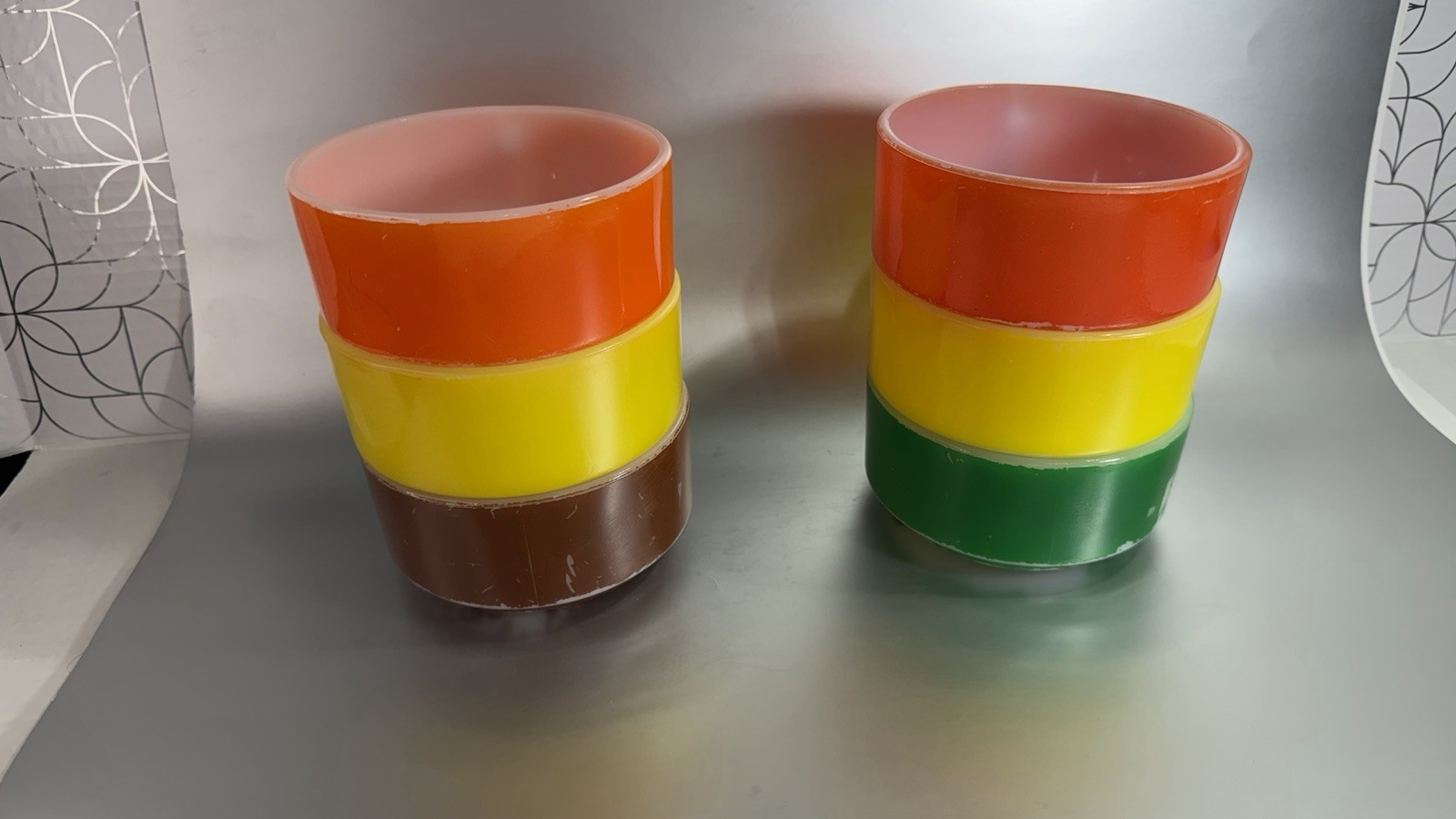 Vintage Lot of 6 Retro Colors Stackable Glasbake J-2711 Soup Bowl/Mug USA Made