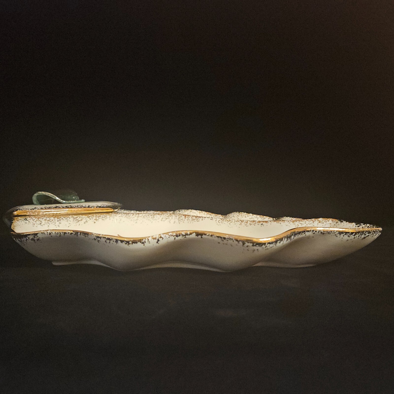 MCM California Pottery Divided Chip Covered Dip Serving Dish WD1570 16″