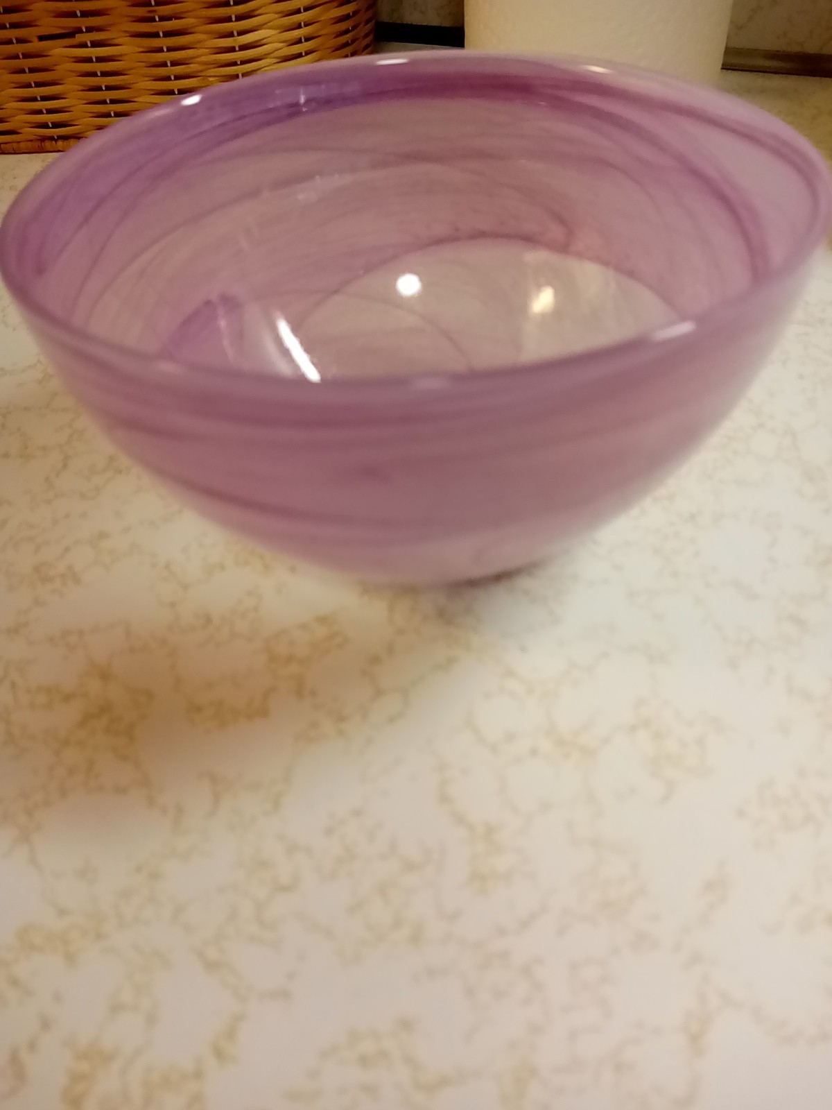 Lavender Swirl 6 1/4 Inch Glass Bowl. Vgc