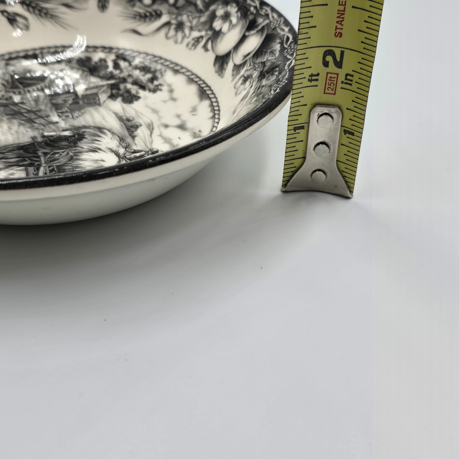 Royal Stafford Black White Transferware Bowl Harvest Scene Made in England 6.5in