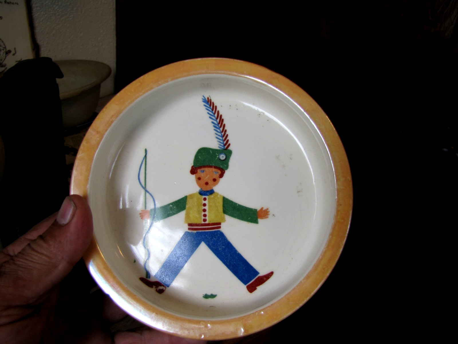 Vintage Sweden Norway Scandinavian Stoneware Child’s Bowl Toy Soldier Lusterware