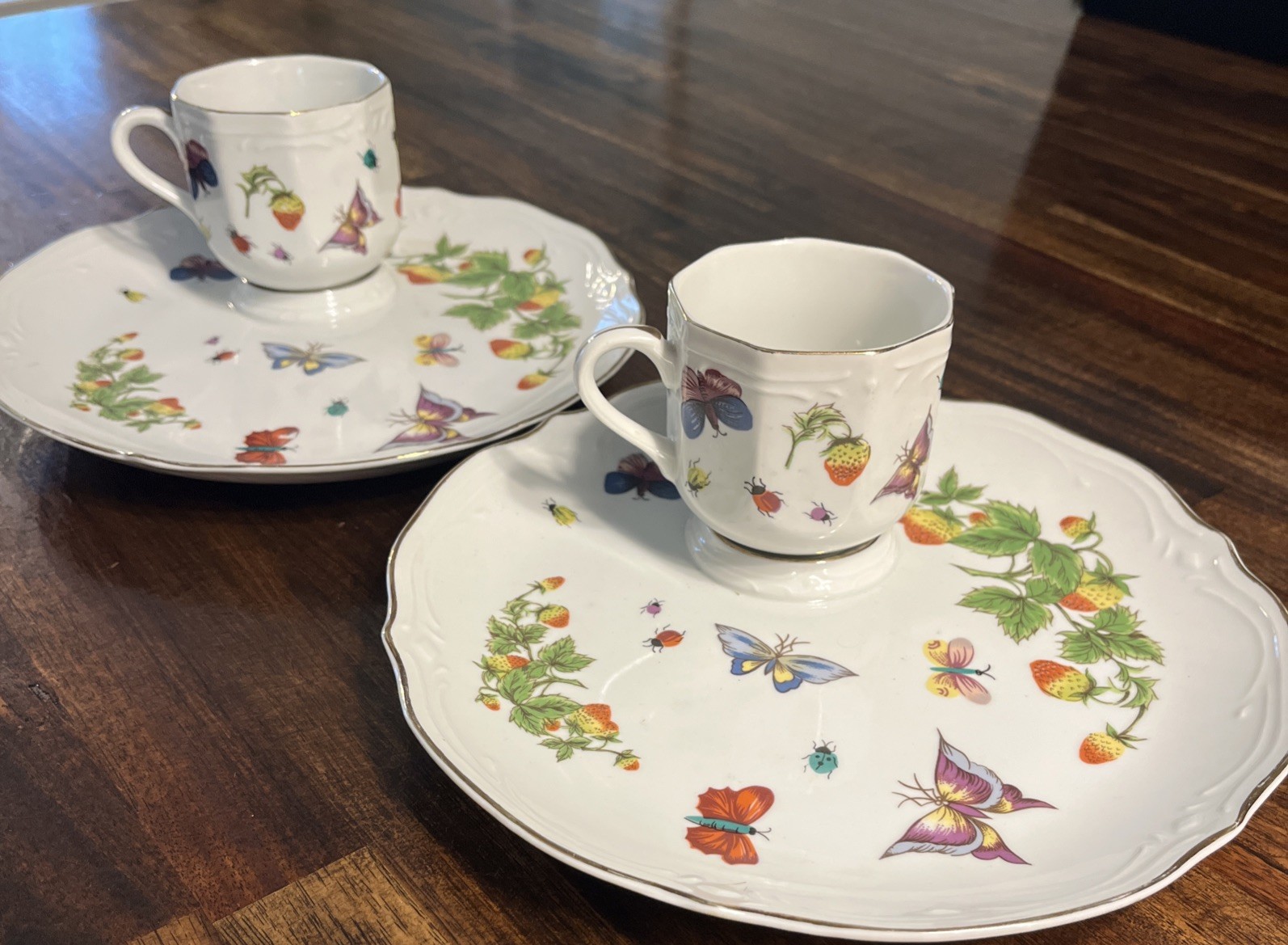 Vintage Ardalt Japan Lenwile Snack Set Strawberry Butterfly Cup Plate Lot x2