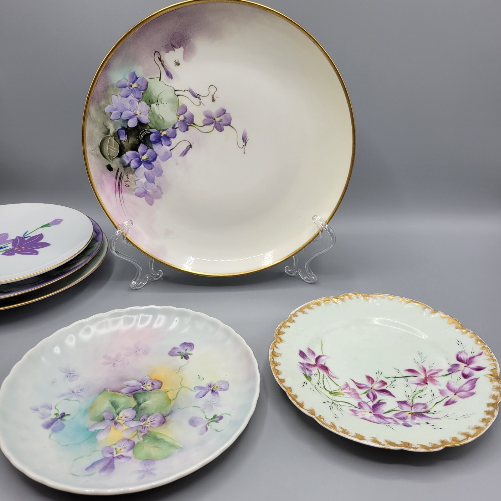 Set Of Vintage Miss Matched Purple Dessert Plates, Set Of 6 From 6″-8″