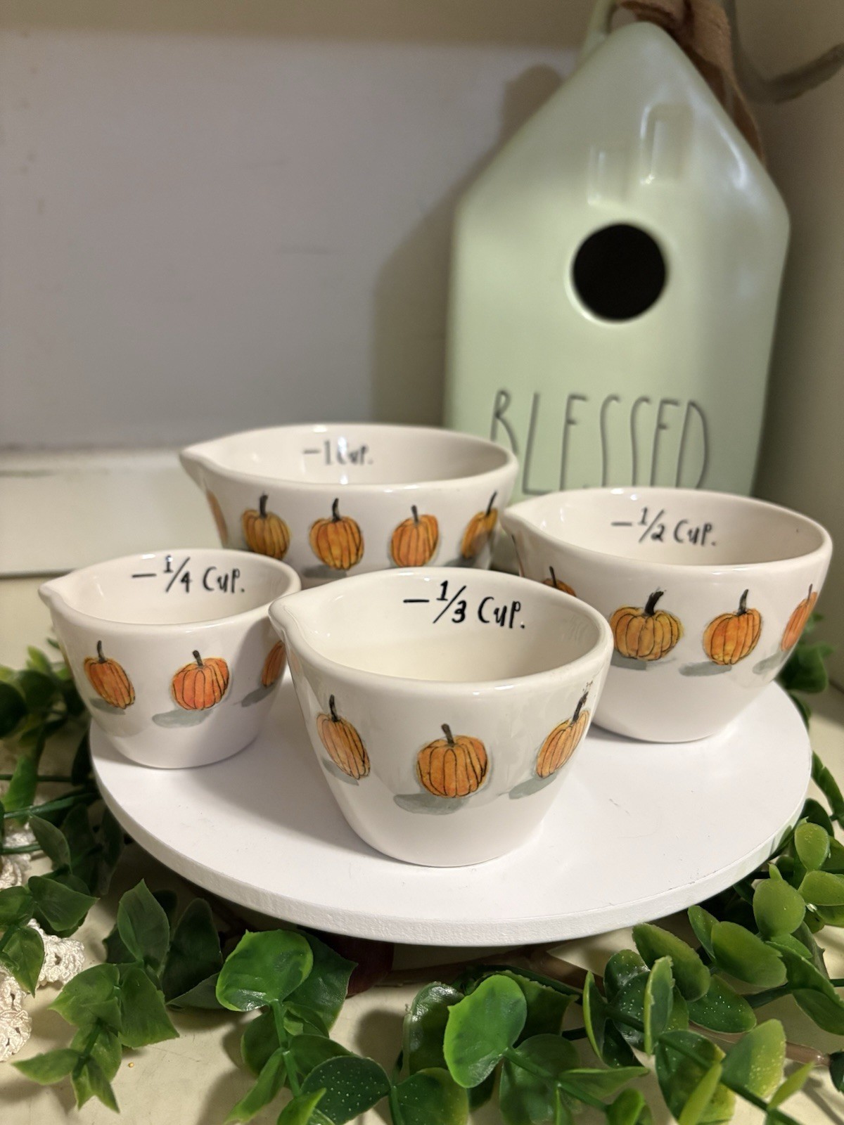 Rae Dunn Measuring Cups Pumpkin Farmhouse Watercolor Ceramic Artisan Set