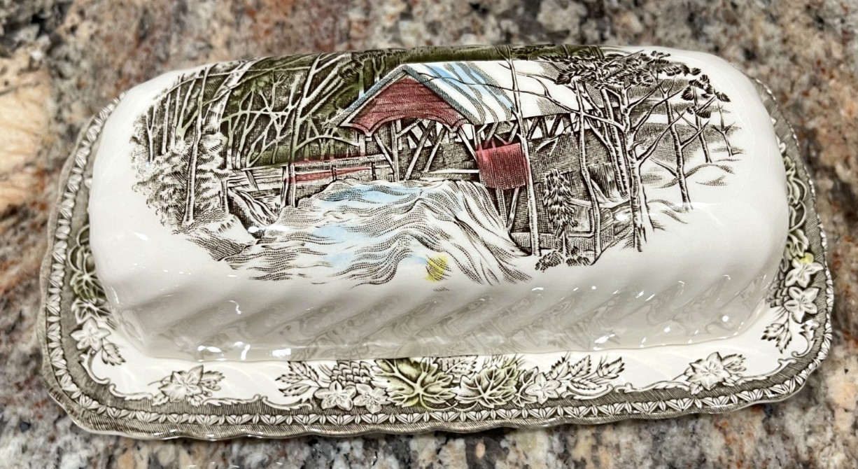 Johnson Brothers Friendly Village Butter Dish The Covered Bridge Vintage England