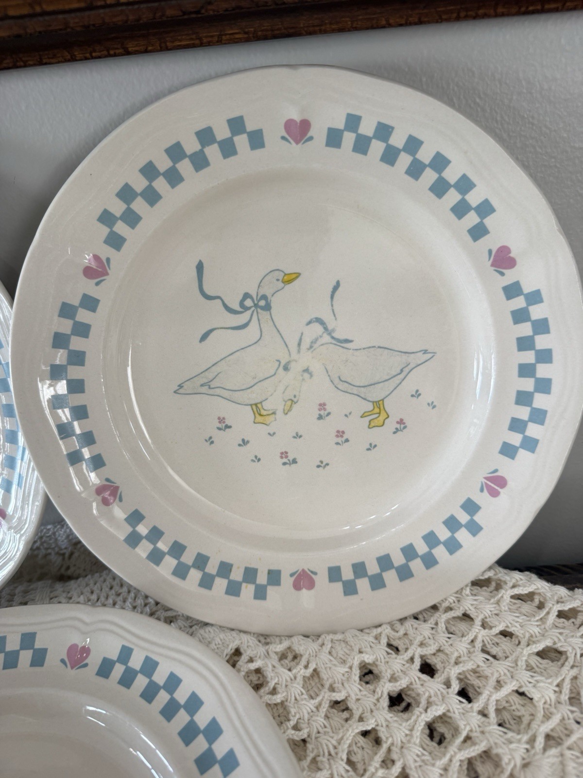 vintage Newcore 1988 stoneware dinner plates Goose Pattern Decoration Set Of 3