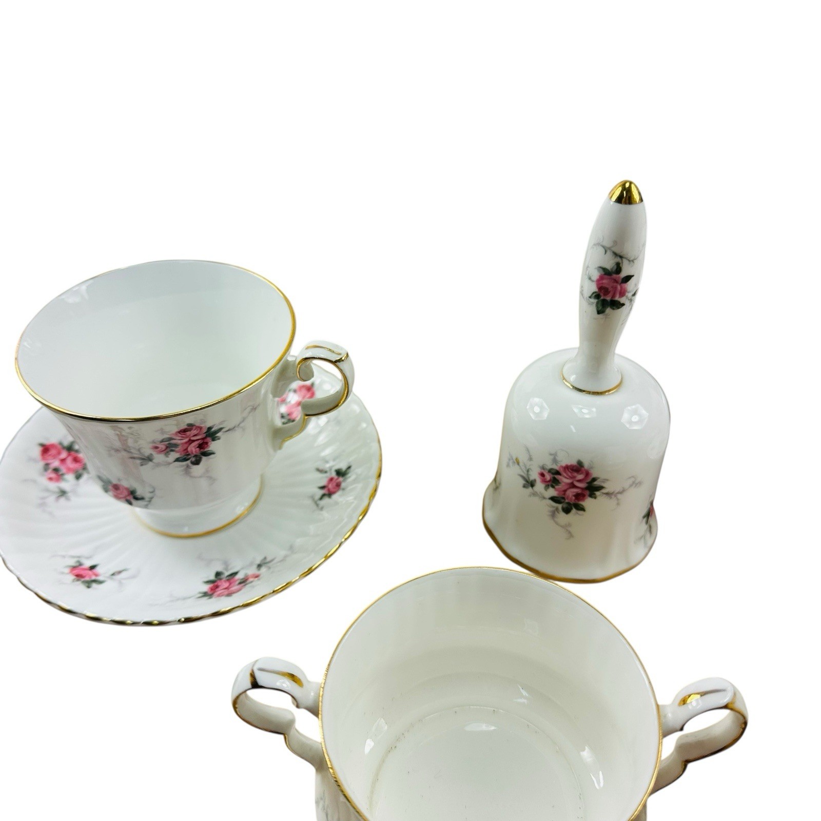 Princess Hammrsley Fine Bone China Tea Pot Creamer Sugar 4 Teacups Suacers Bell