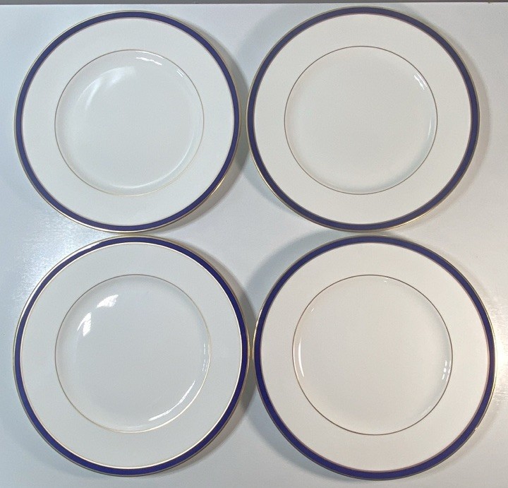 (Set of 4) 10 7/8″ Lenox Federal Cobalt Dinner Plates Collection Gold MINT
