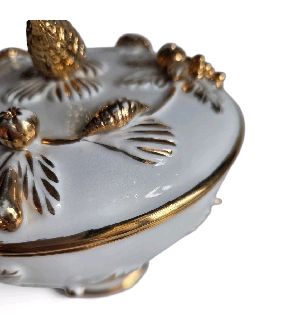 VTG Italian Covered Pedestal Candy Dish Gold Gilt Grapes KBNY Style 2309 Italy