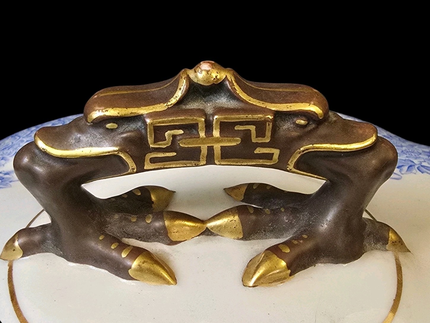 Early Royal Worcester Covered dish Oriental Style Elephand Head Handles Ovington