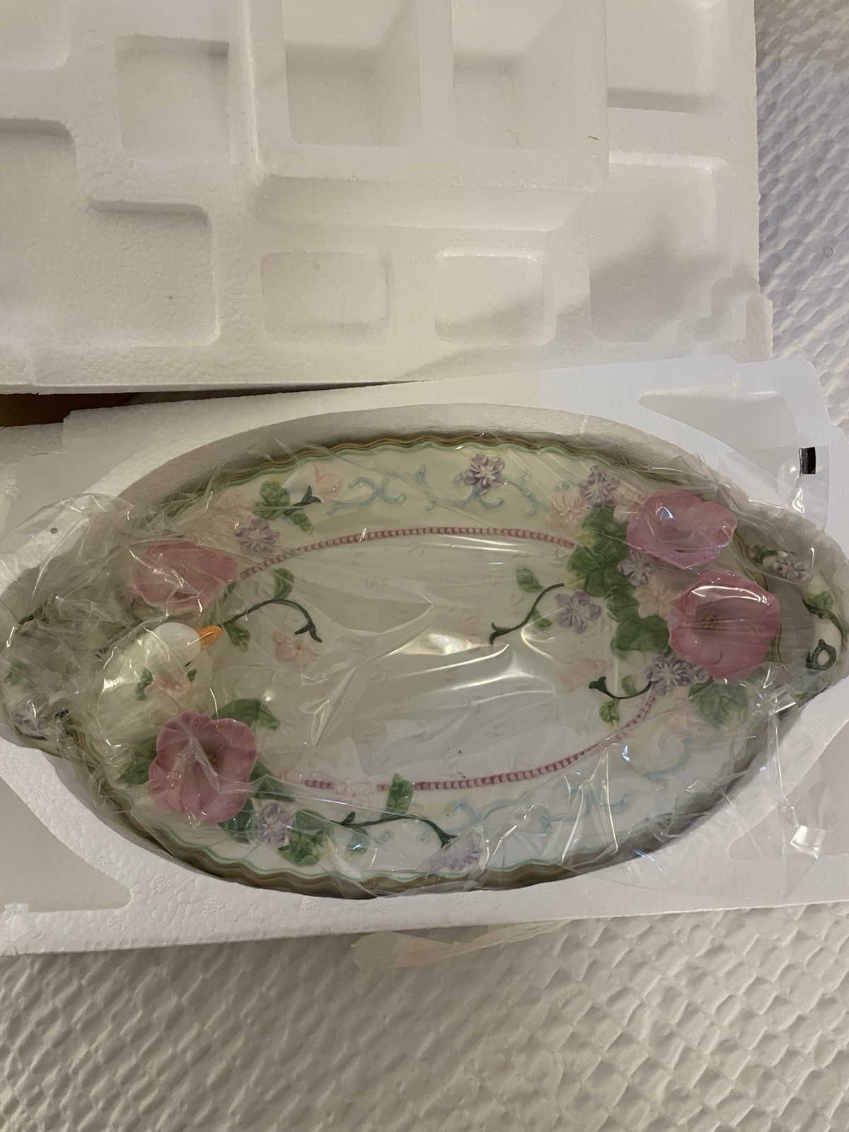 AVON Easter Spring Serving Platter China Tray Plate Flowers Duck Pastel Vtg 2001