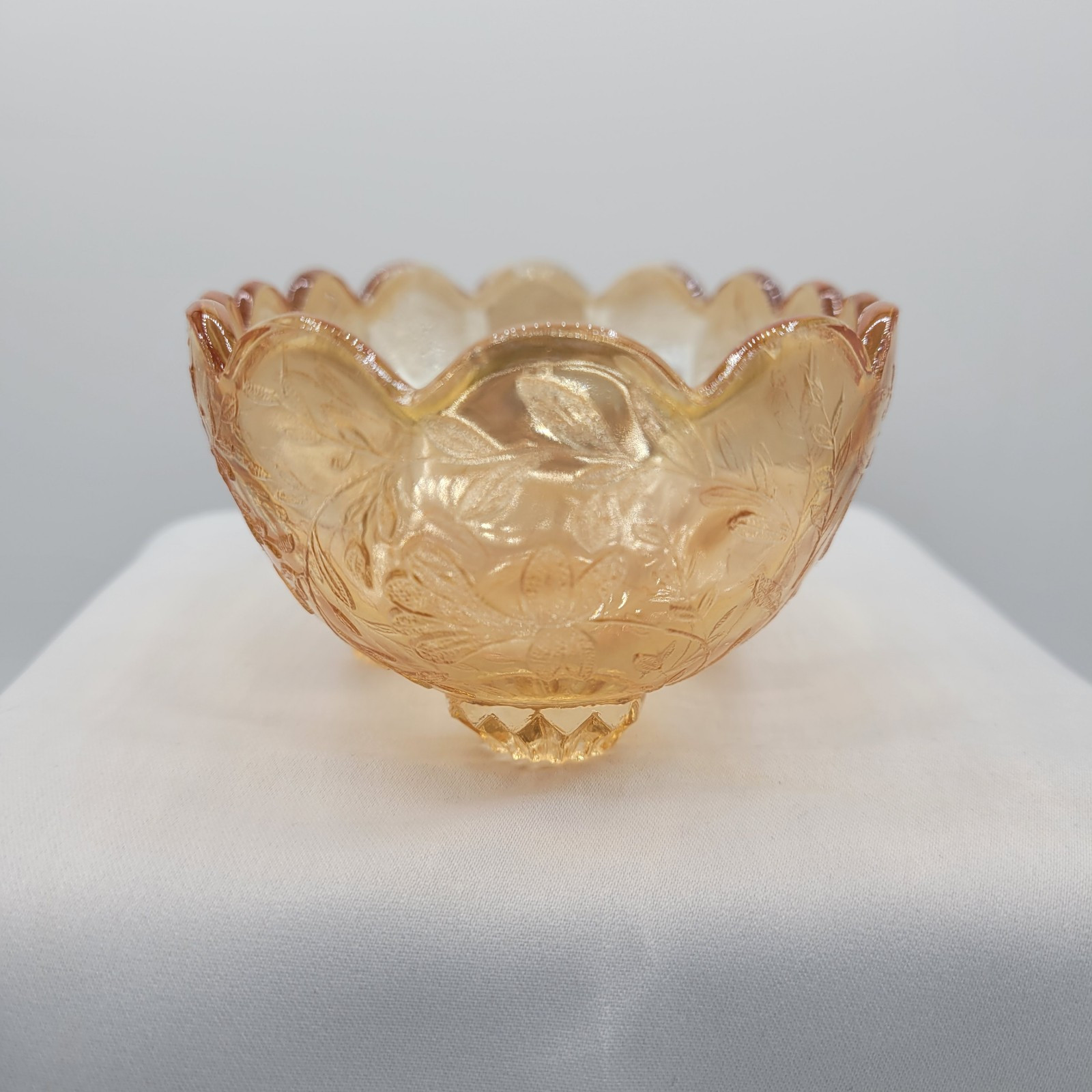 VTG Jeannette Floragold Footed Oval Candy Dish Floral Design