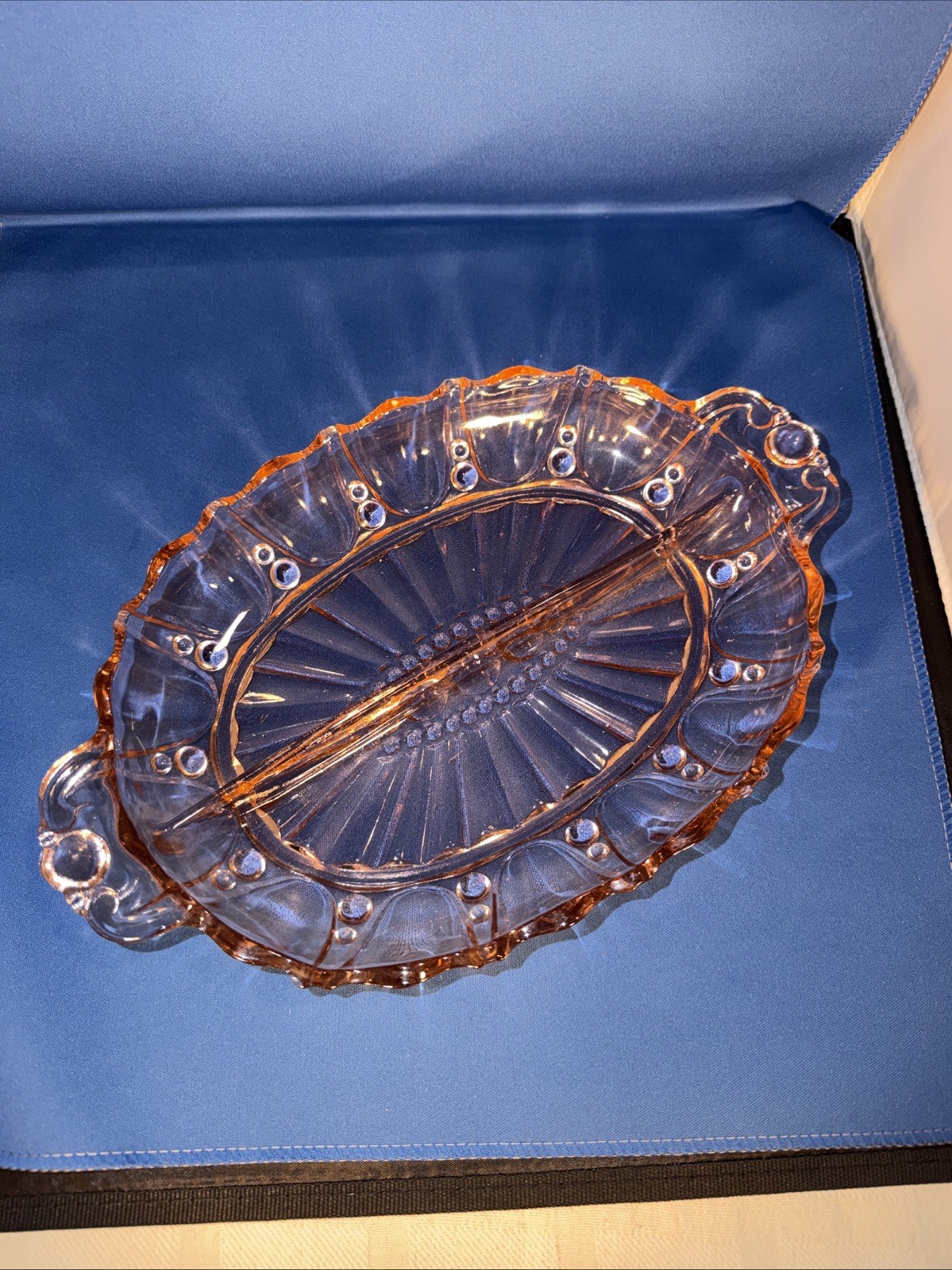 Pink Depression Glass Divided Relish Dish Anchor Hocking Oyster & Pearl 12″