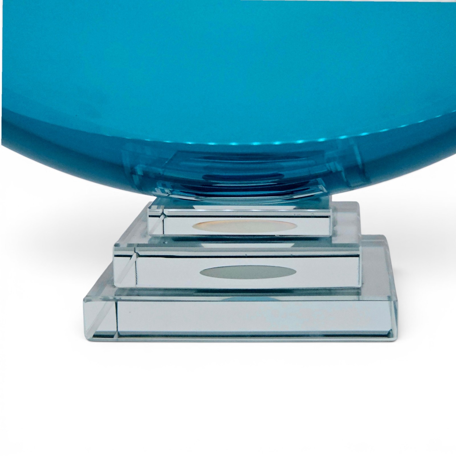Stephen Schlanser Eclipse Bowl Signed 1992 Aqua Art Glass Centerpiece 16″ Mint