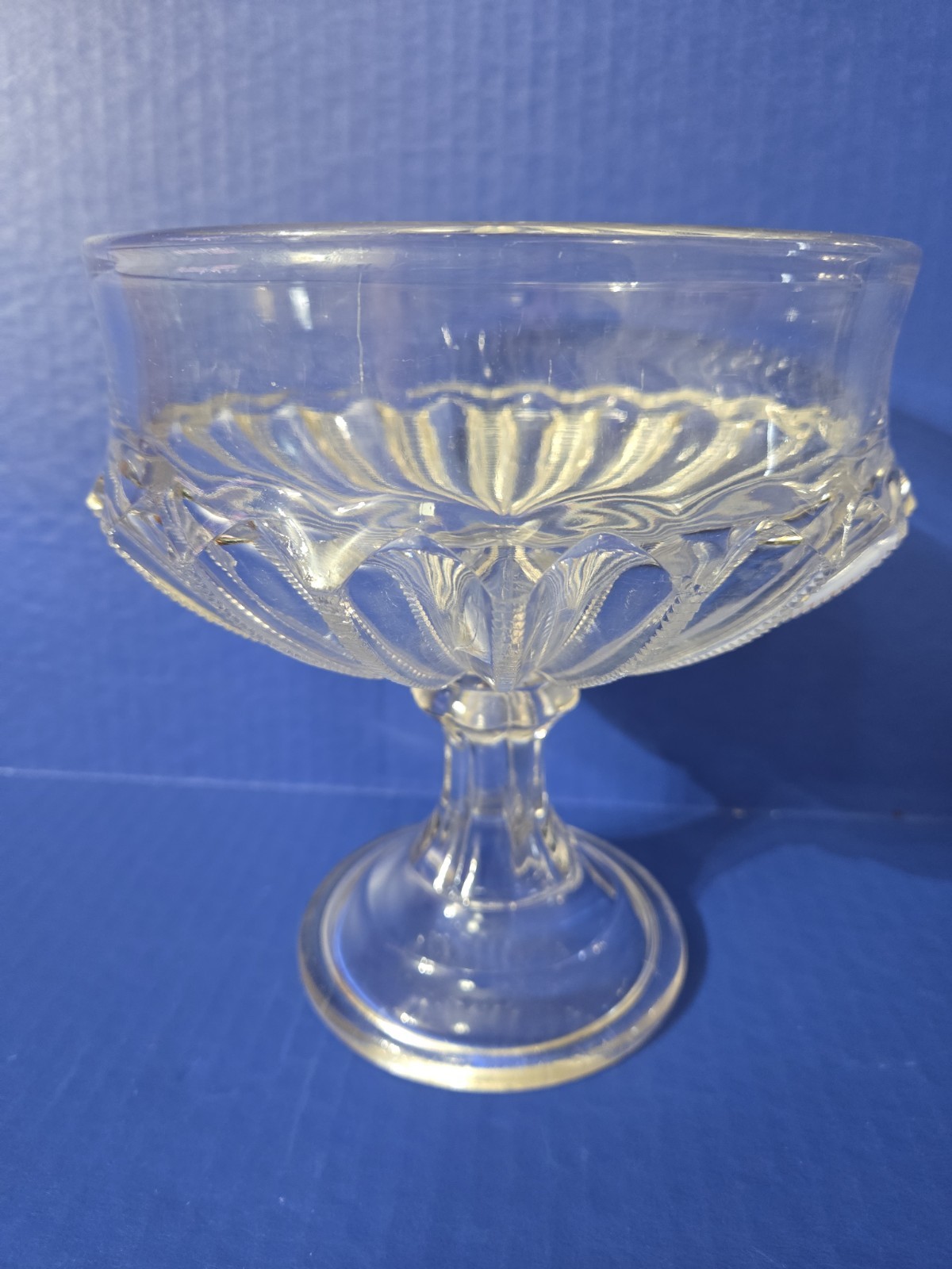 AMERICAN BRILLIANT 1800’s Cut GLASS COMPOTE W/ ZIPPER PANELS COMPOTE 7 1/2″ Tall