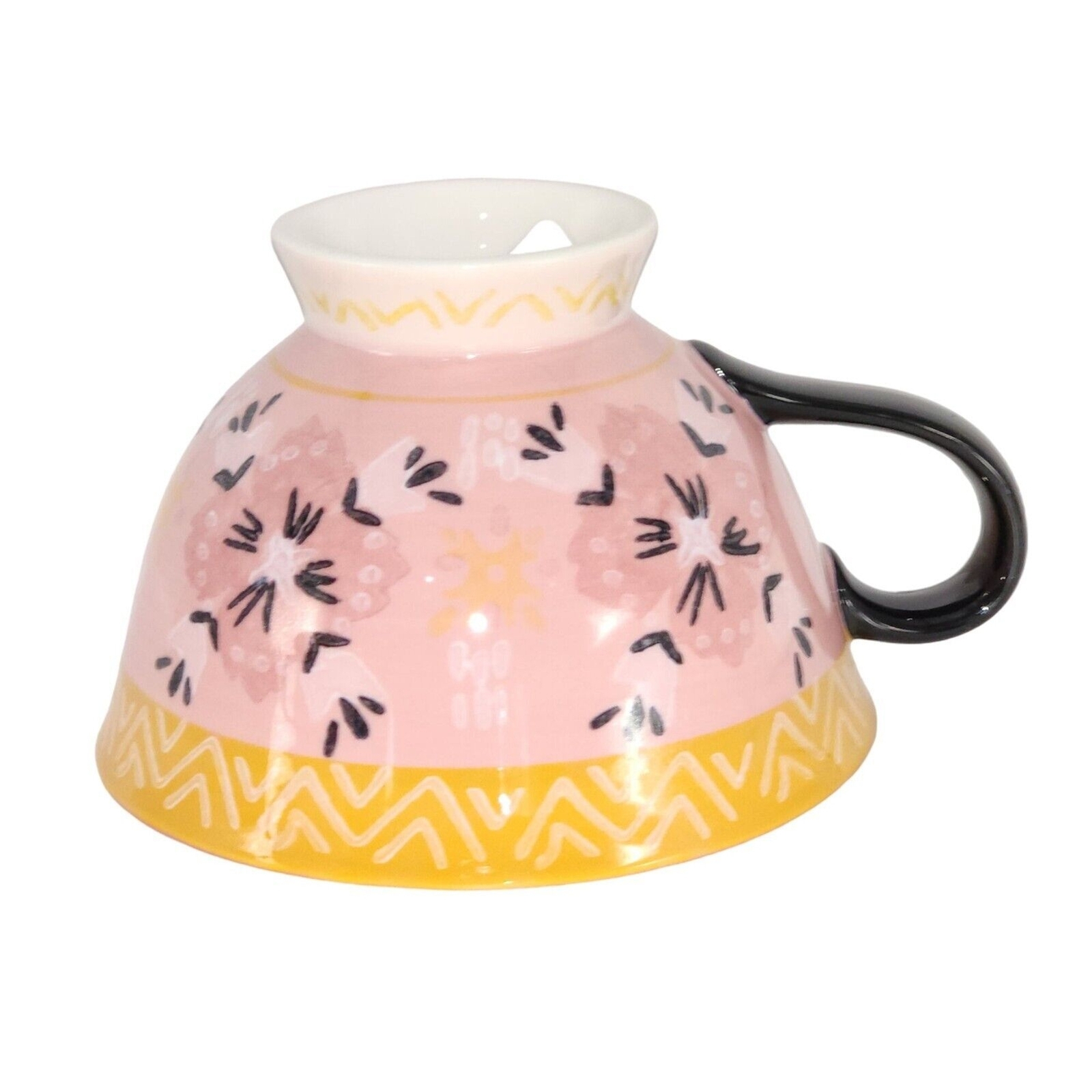 Bloom Pottery Set of 2 Pedestal Ceramic Tea Cups Coffee Mug Hand-Painted Floral
