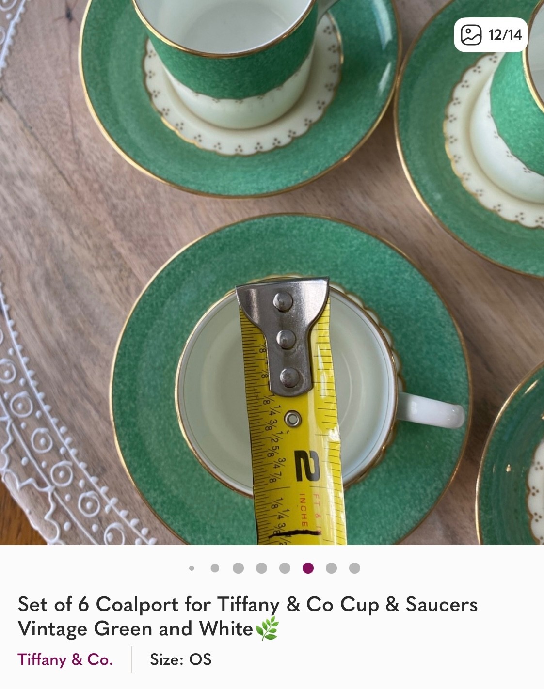 Rare Vintage Tiffany & Co Coalport Cup & Saucers Green and White