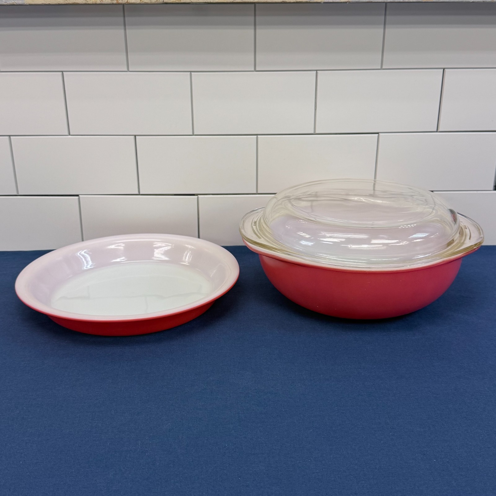 Vintage Pyrex Flamingo Pink Casserole Pie Plate Set 1950s Milk Glass Dishes