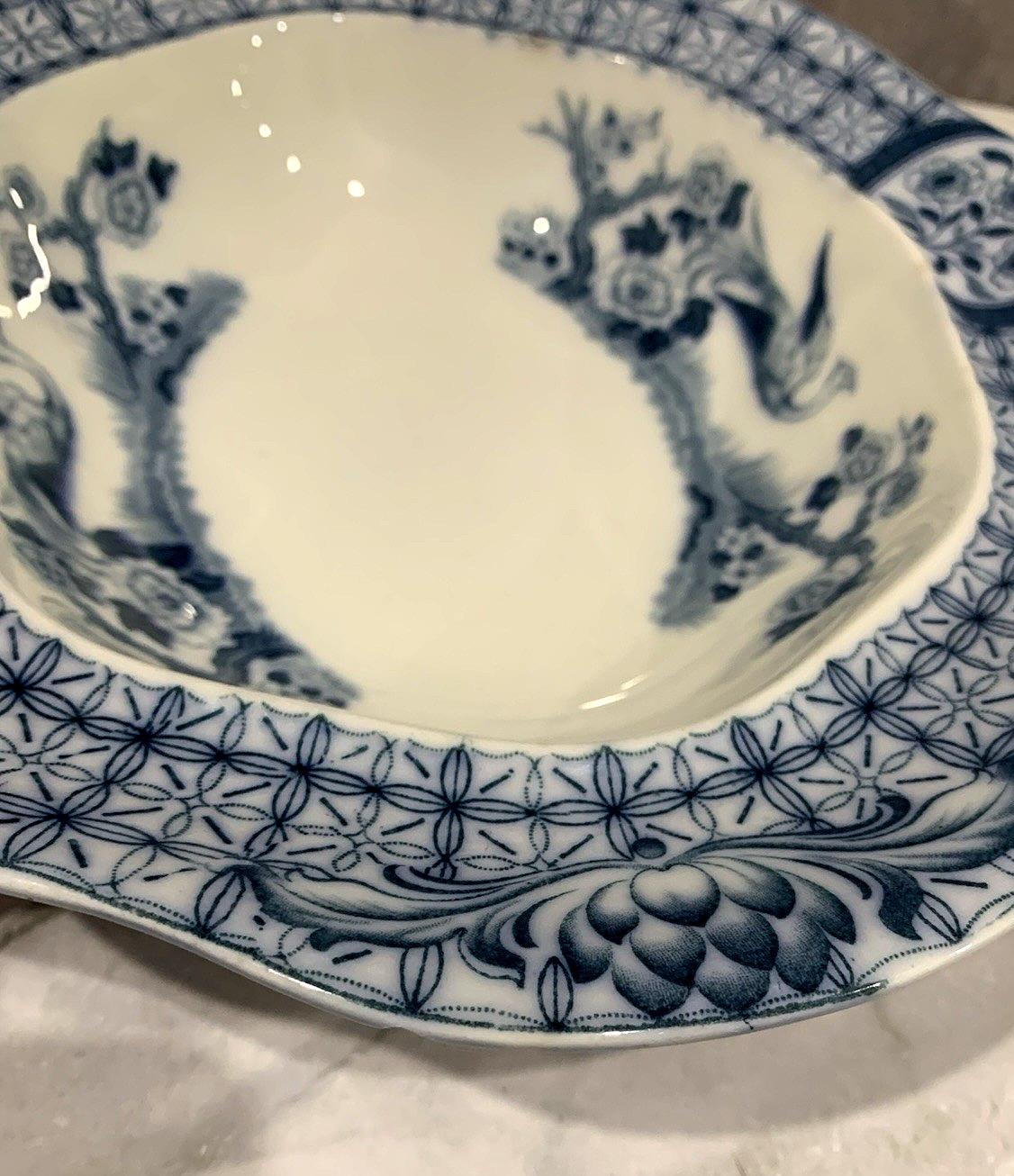Antique Johnson Bros MONGOLIA Gray Blue Transferware Oval Covered Serving Bowl