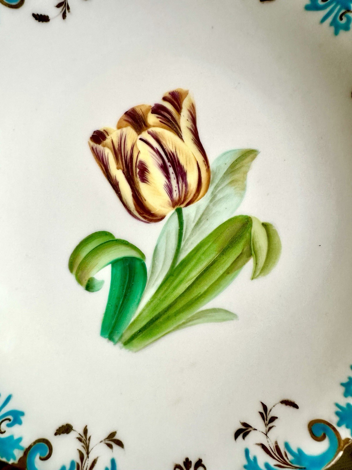 1800’s Antique Minton Quality Staffordshire Footed Bowl HP Tulip Turquoise Gold