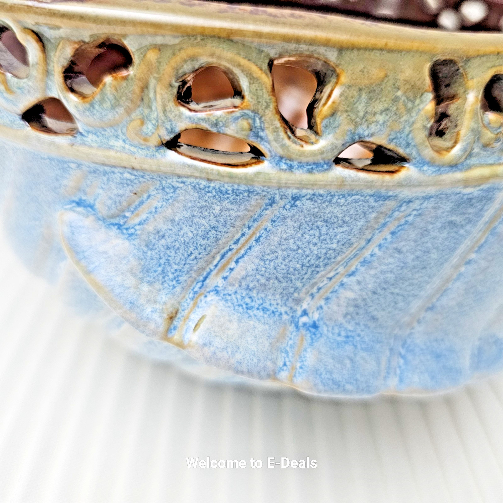 VINTAGE Blue Brown Glazed Ceramic Conch Shell Bowl
