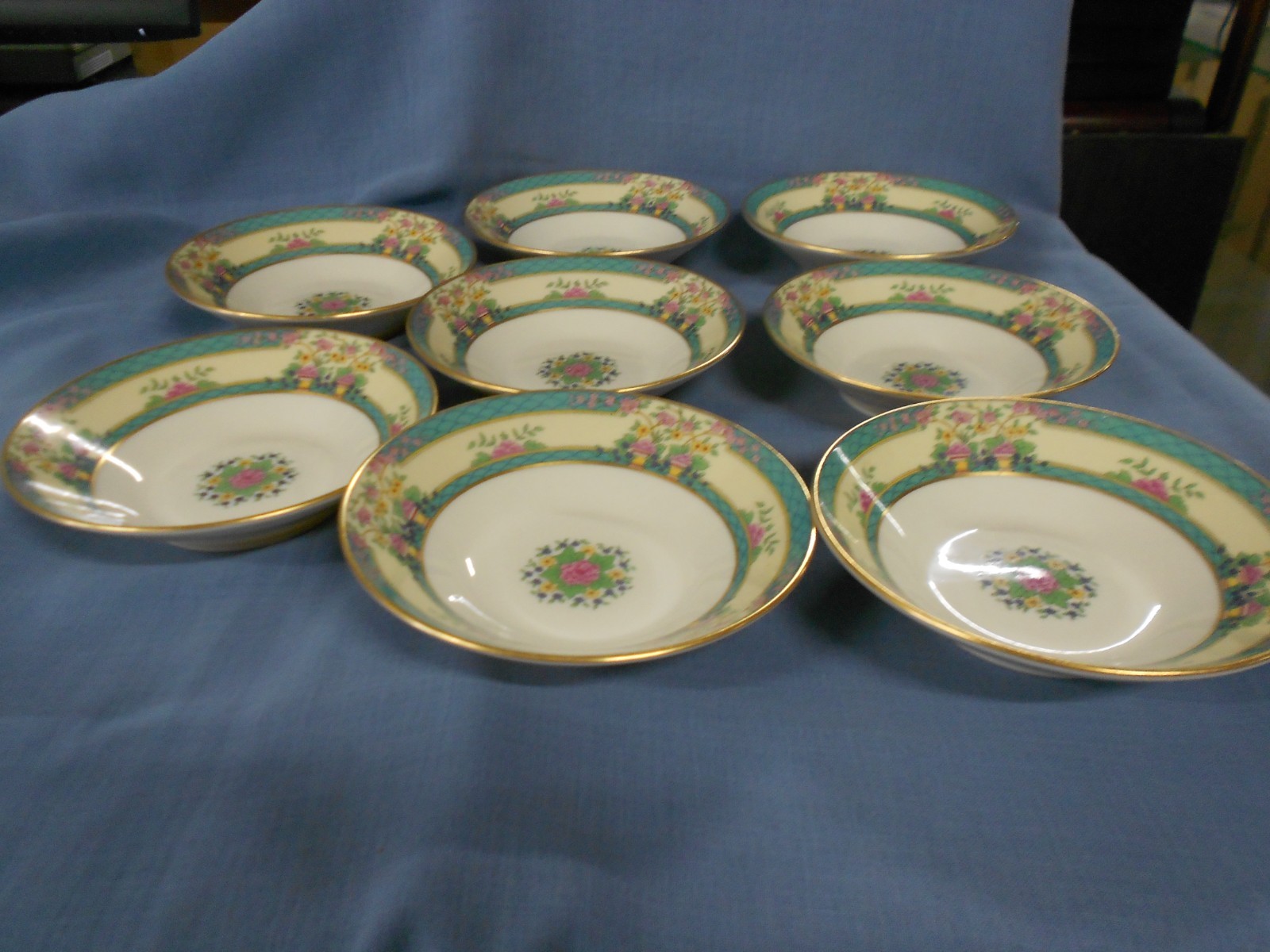 4 Vintage Lenox Monticello Side Bowls Teal Pink Floral 5 1/2 inches