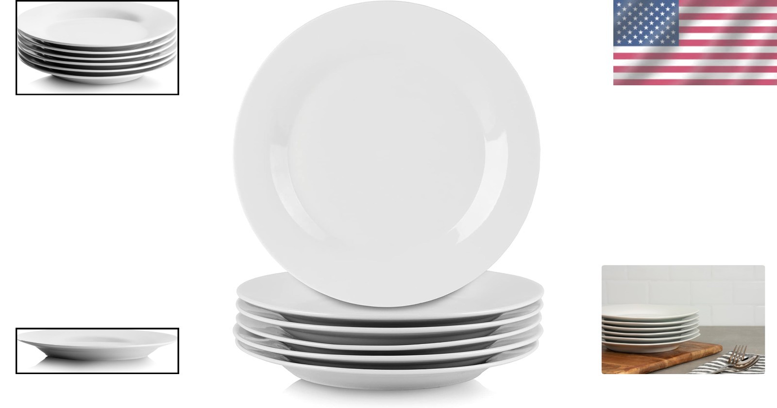 Salad Plate Set 6 pcs 7.5 inch White Ceramic Dinnerware Stylish Elegant