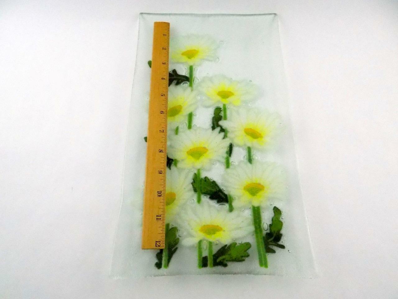 Peggy Karr Fused Art Glass Daisy Flower Rectangular Plate 13.75 Inch VERY GOOD