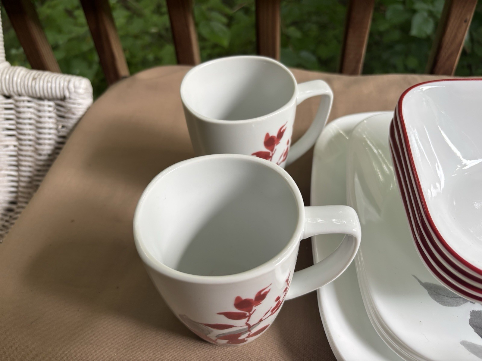 Corelle Kyoto Leaves 15 Pc Square Set 3 Dinner Plates 4 Luncheon 4 Bowls 4 Mugs