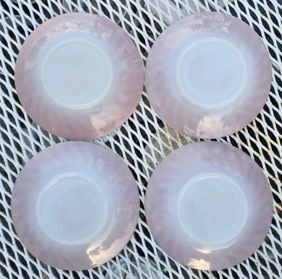 Set of 4 FIRE KING Pink Swirl 6″ Saucer/Dessert plates. Free Shipping. Beautiful