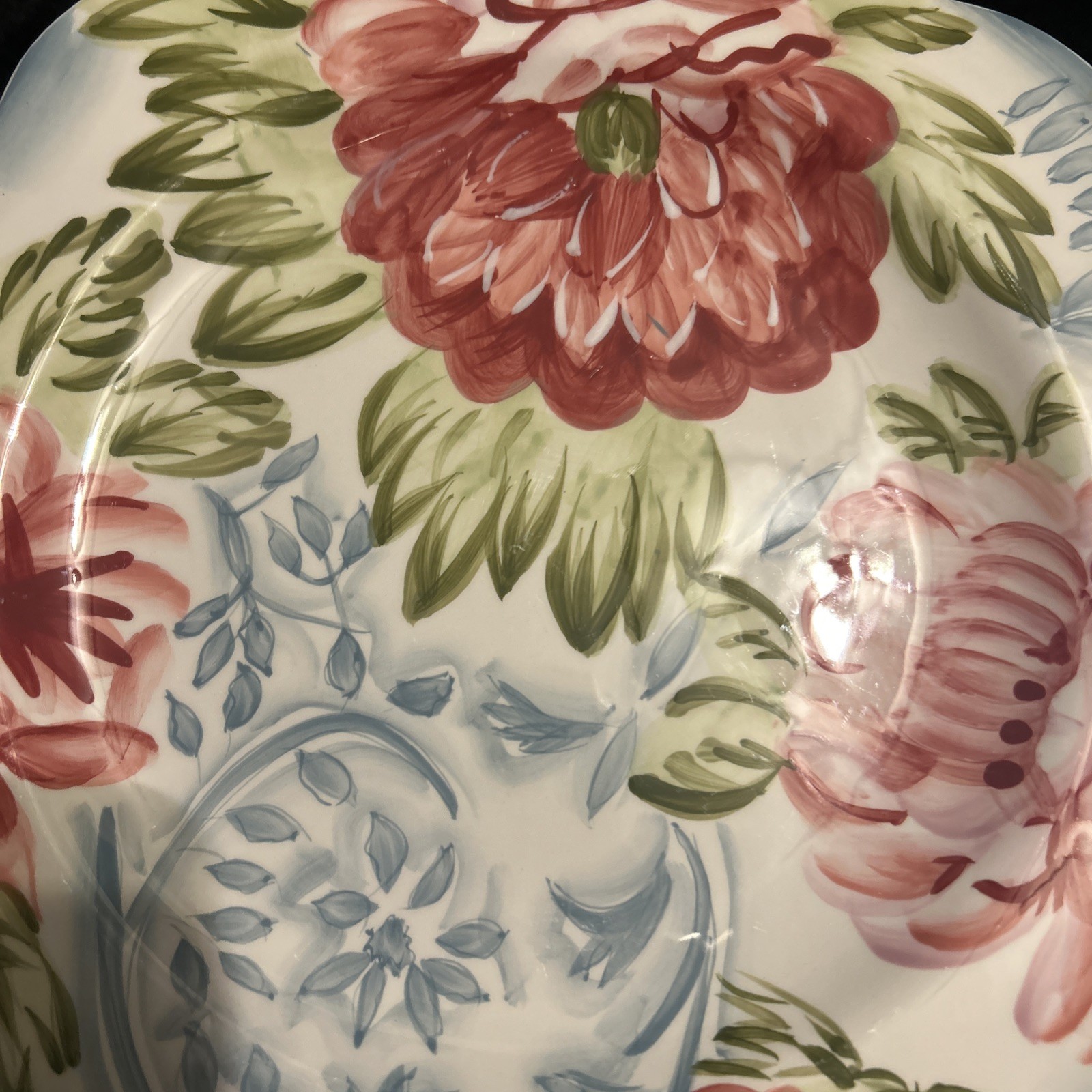 Set Of 5 Rosalace By Jay 11″ Dinner Plates Scalloped Pink Blue Flower Motif #1