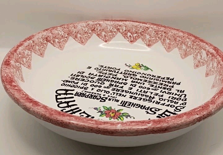 Vtg. Pisapia Italy Ceramic La Spaghettata Scarpara Recipe Bowl Red Sponge Paint