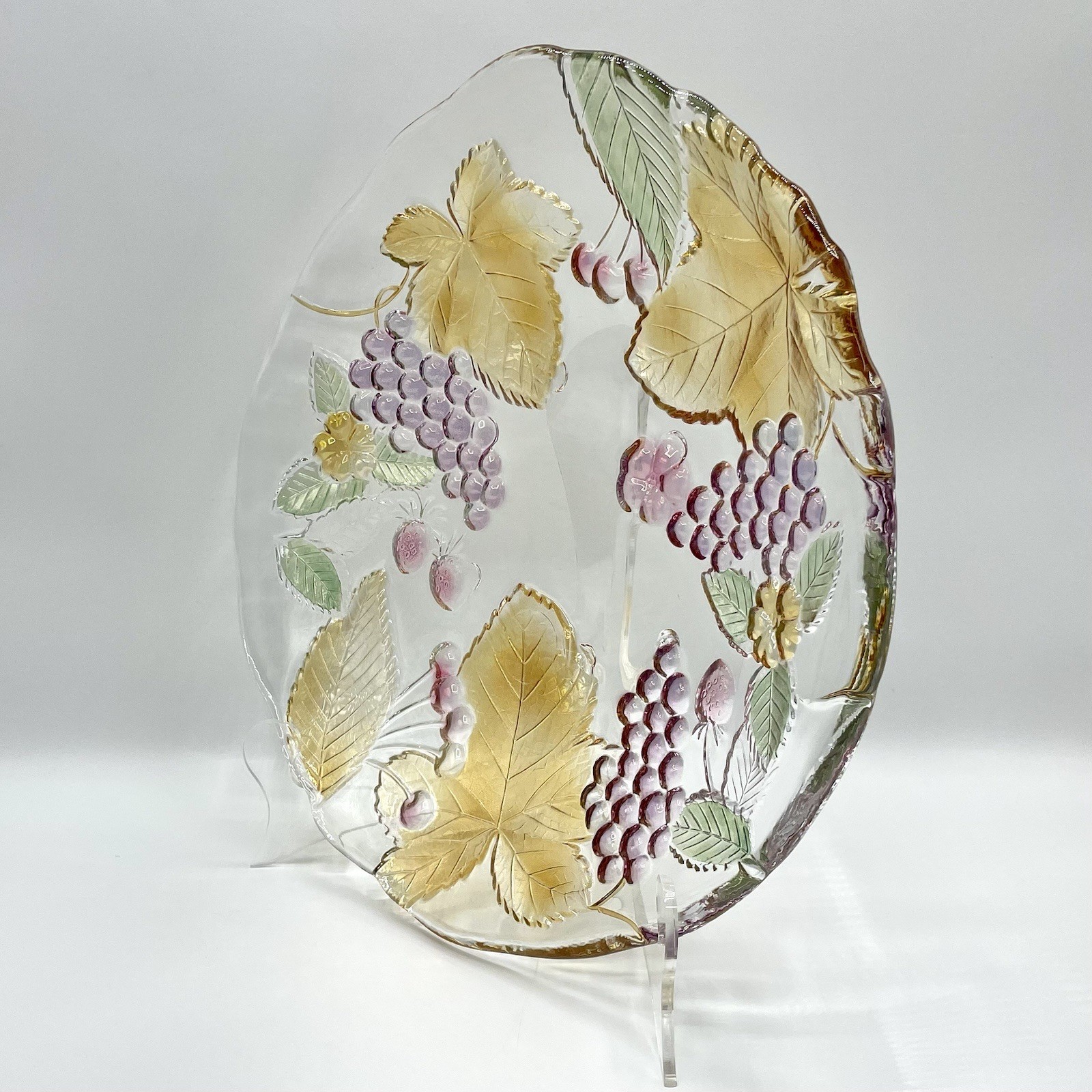 Chablis by Mikasa Decorative Glass Platter Plate Amber Leaves Purple Grapevine
