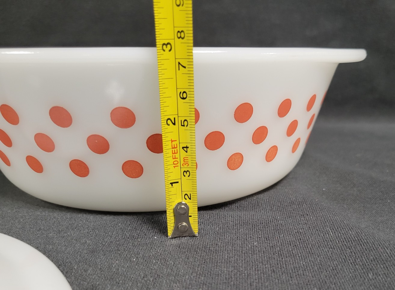 Vintage Glasbake J514 White 2 Quart Casserole Dish W/ Lid Pink/Red Polka Dots