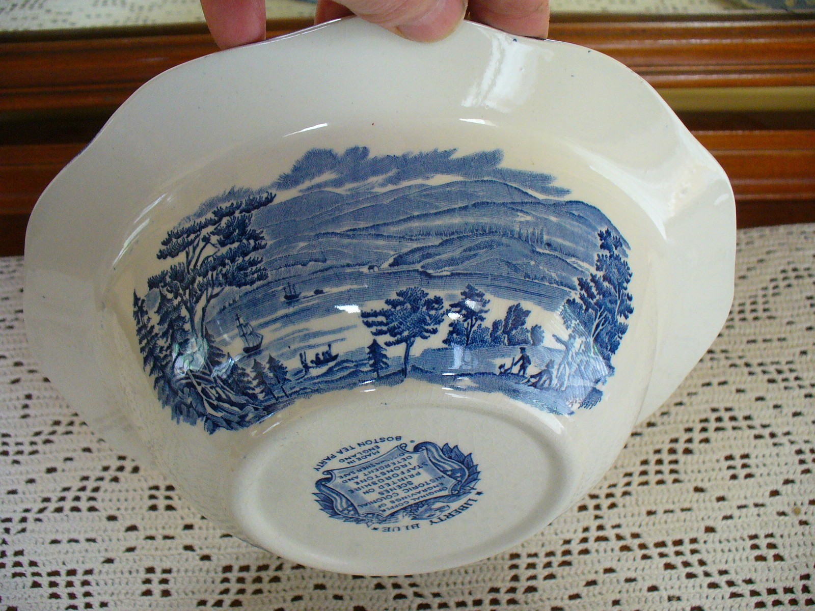 LIBERTY BLUE Staffordshire Covered Vegetable Bowl “Boston Tea Party”