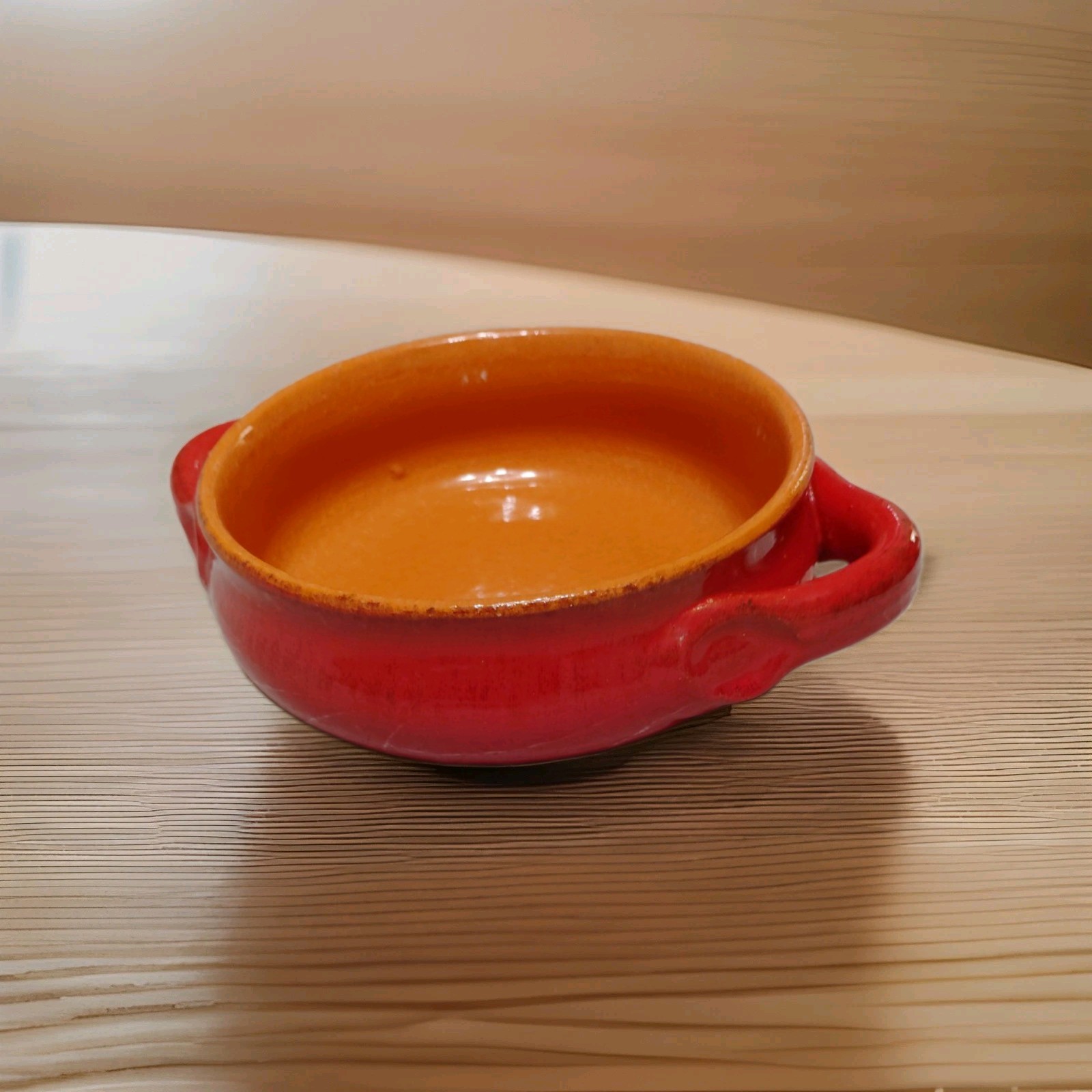 Vintage Italian Ceramic Soup Bowl w/ Handles Red Black Glaze Made in Italy 6”