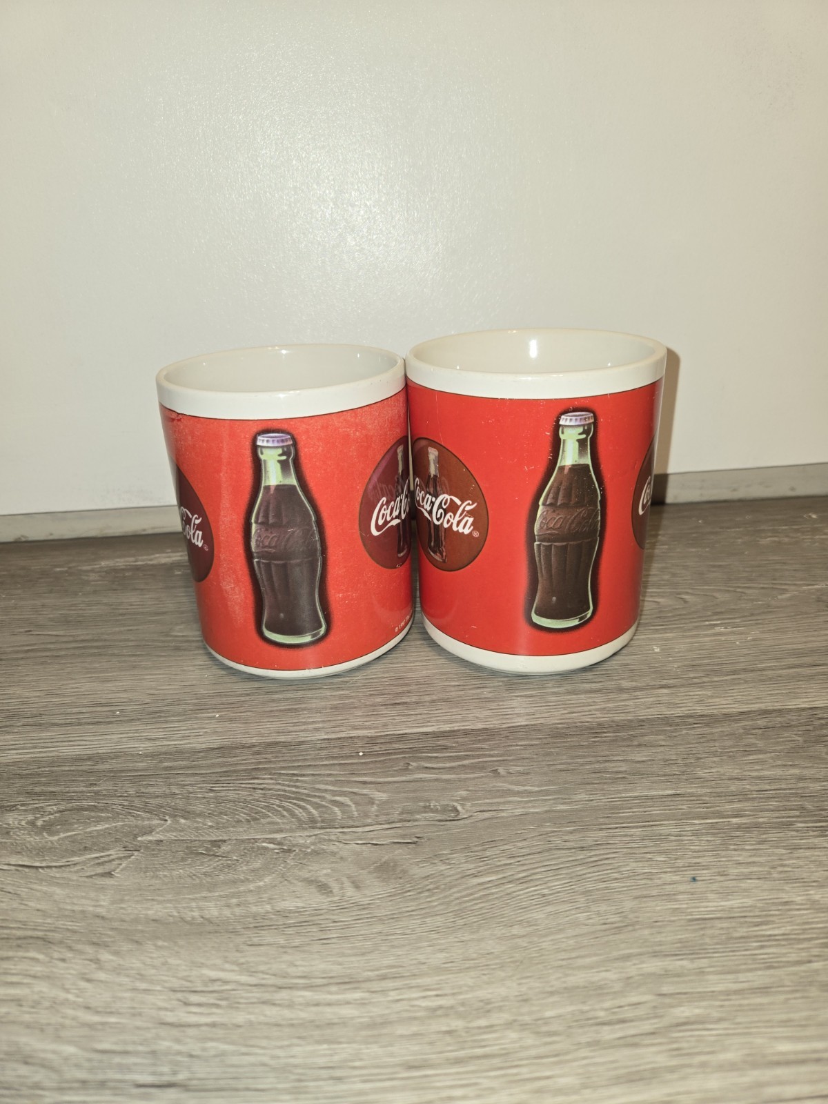Vintage 1997-98 Ceramic Coca Cola Advertising Coffee Mugs- Glass Bottle-lot Of 2