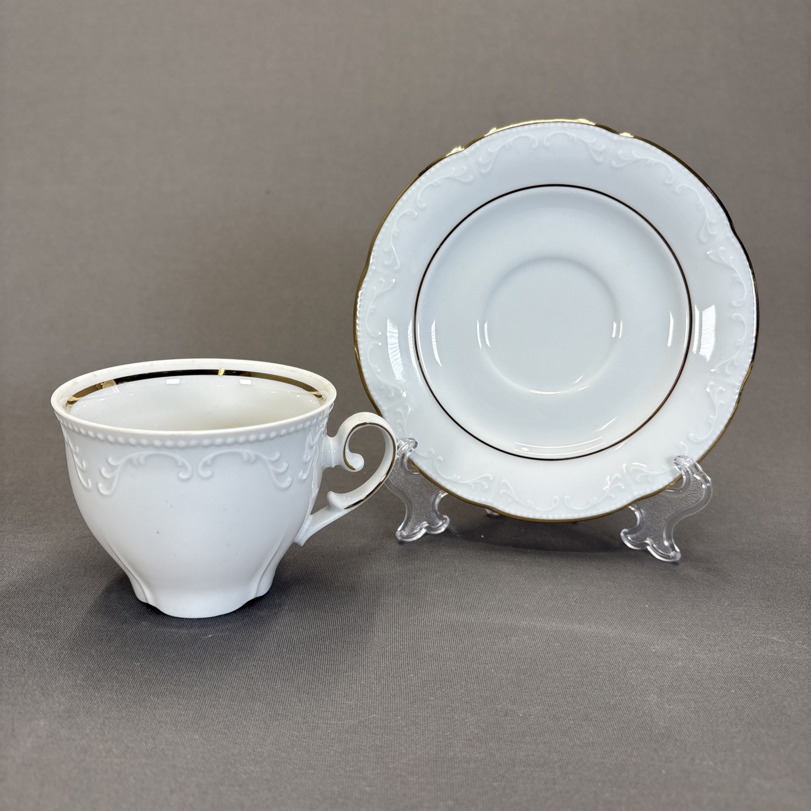 Mitterteich Bavaria Cup and Saucer Set of 4 Gold Trim Verge Embossed Scrolls