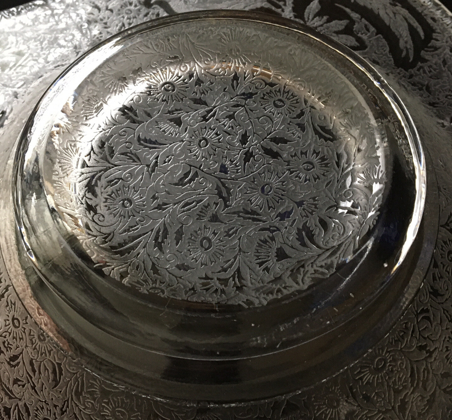 Paden City Glass Sasha Bird Etched Pattern CONSOLE BOWL Clear Vintage 1930s 12”