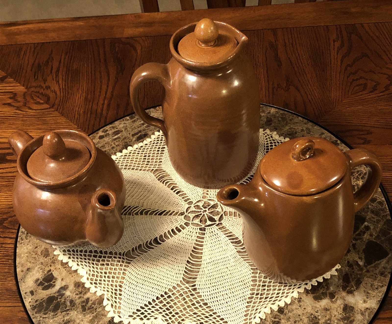 LOT OF 3 Bybee BB Kentucky American Art Pottery Caramel Coffee Pitcher/T Pots