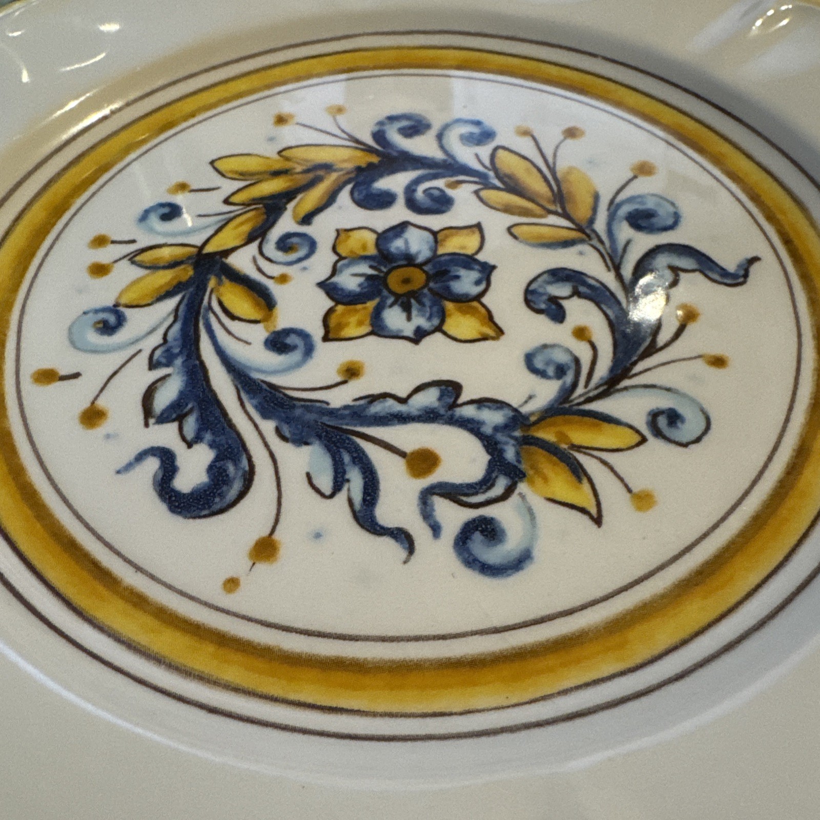 Bizzirri Handmade In Italy Salad Plate Scalloped Edges Yellow/Cobalt Blue 8.5”