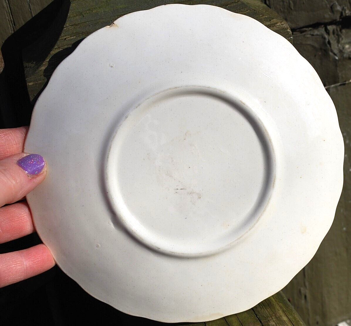 Antique Early Spongeware Plate Stick Spatter Ware HAND PAINTED FLORAL Swirl