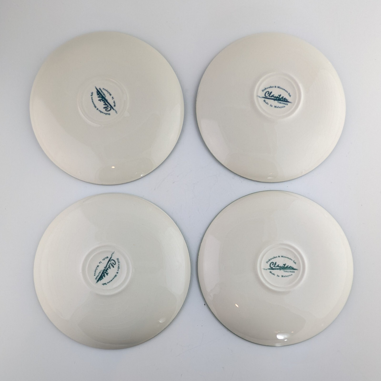 4 Claytan Ivory & Green Floral Saucer Plates, Flowers Malaysia 5.75″ Vintage