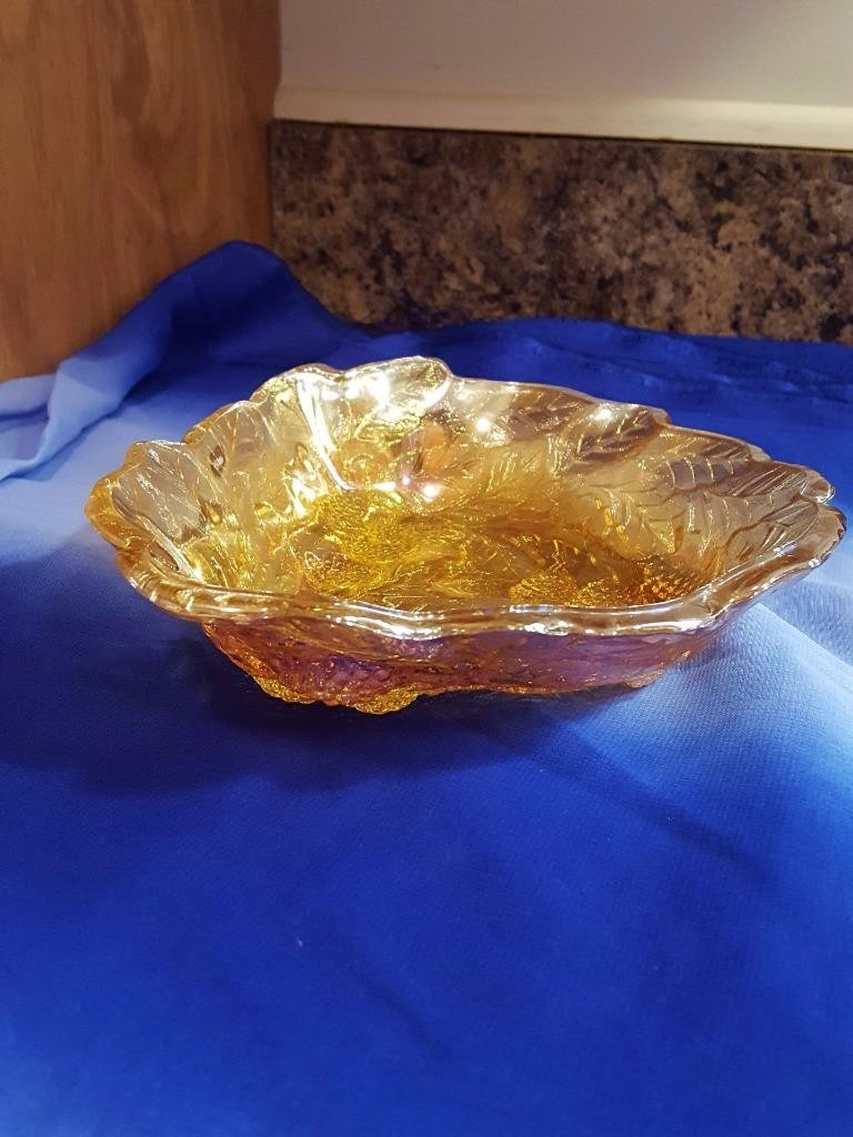 Vintage Indiana Loganberry Carnival Glass Marigold Iridescent Candy Dish Bowl