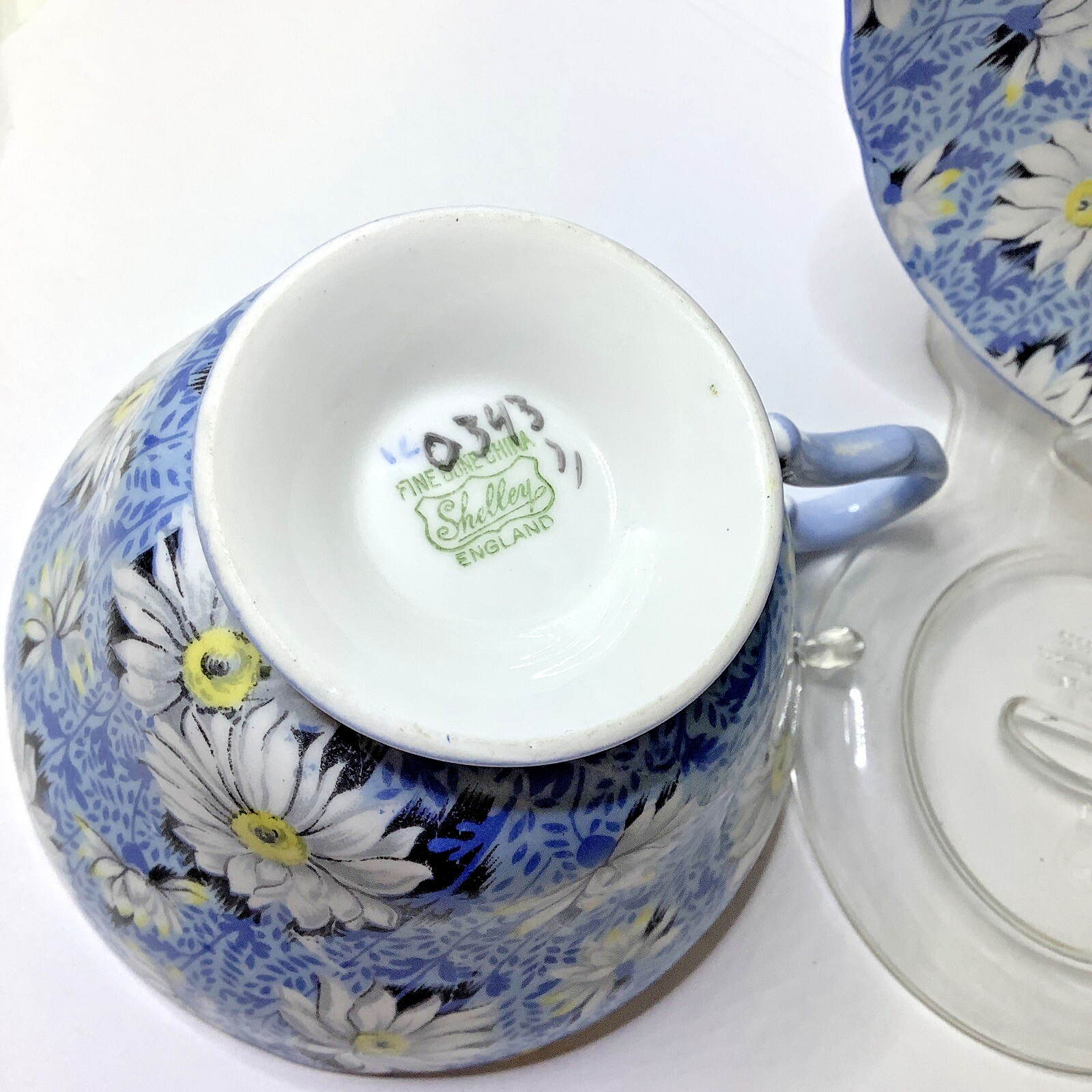 Vintage Shelley Bone China Blue Daisy Tea Cup and Saucer Chintz Daisies