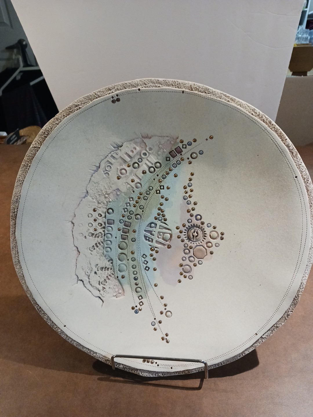 Vintage Sandy Terry Ceramic Pottery Bowl Plate Metallic & Matte 11″ Signed 1988