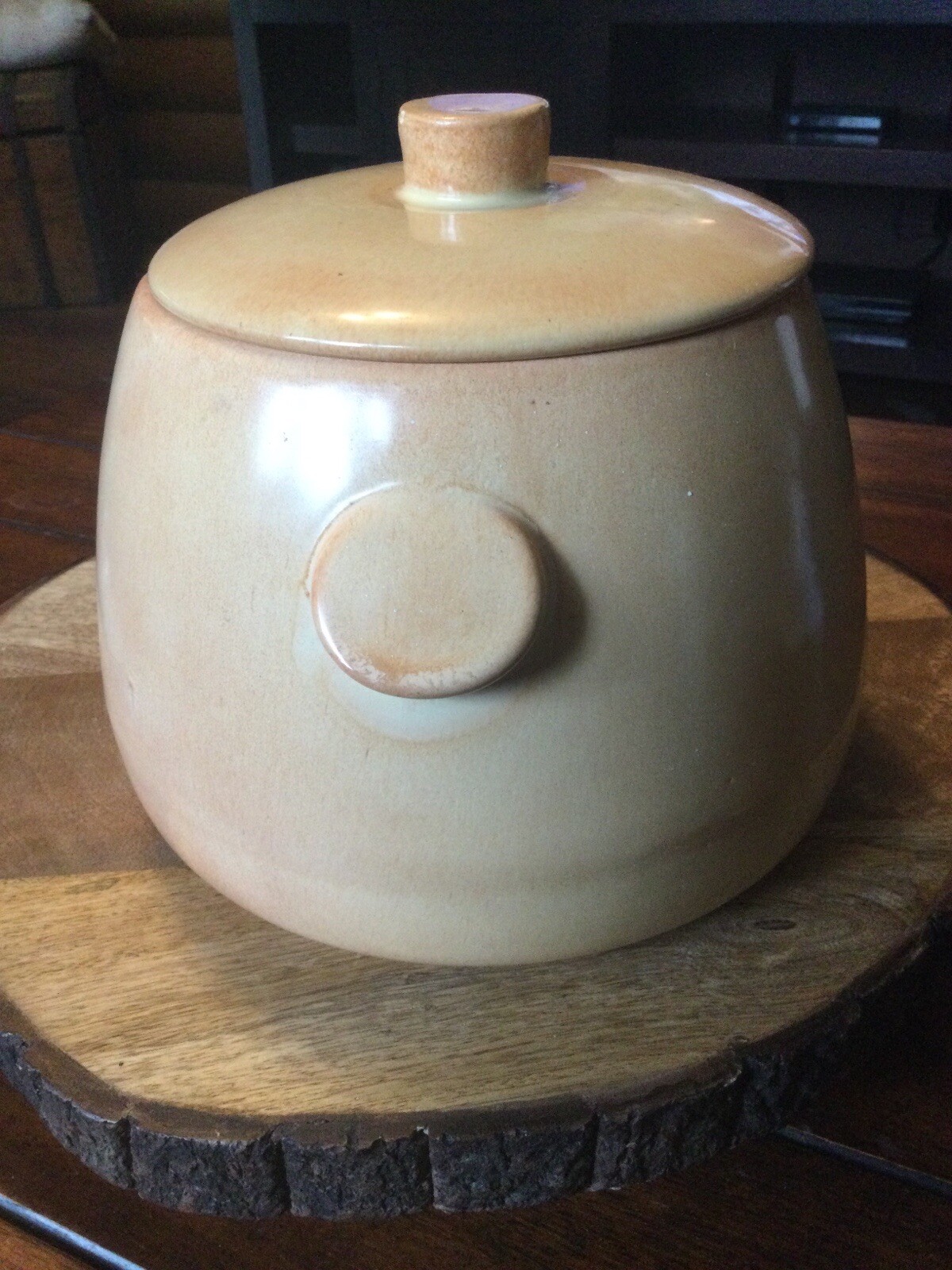 La Solana Bean Pot With Lid Pottery Yellowish Beige Vintage