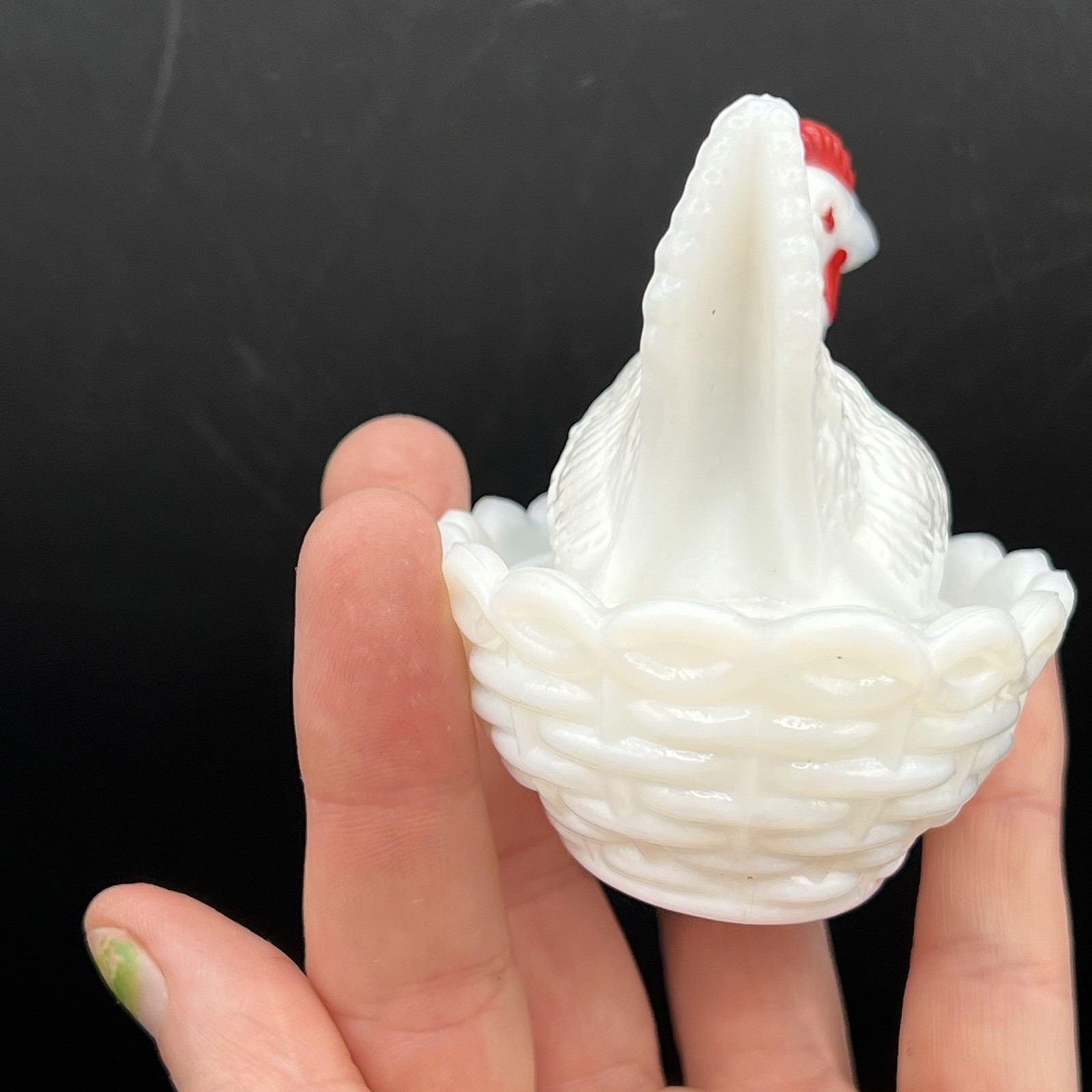 VTG Westmoreland Hen on Nest Covered Dish White Red Milk Glass Set Of 2