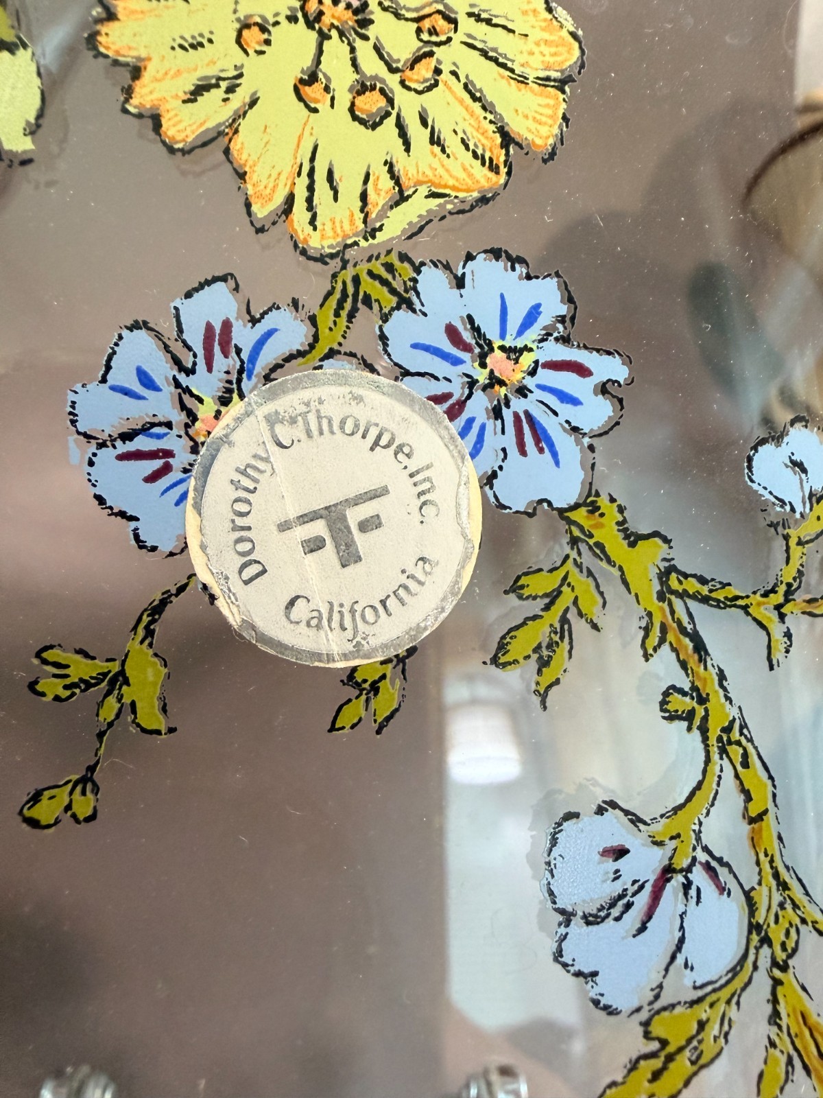 VTG Dorothy Thorpe Serving Dish Platter Hand Painted Floral Motif White Bow MCM