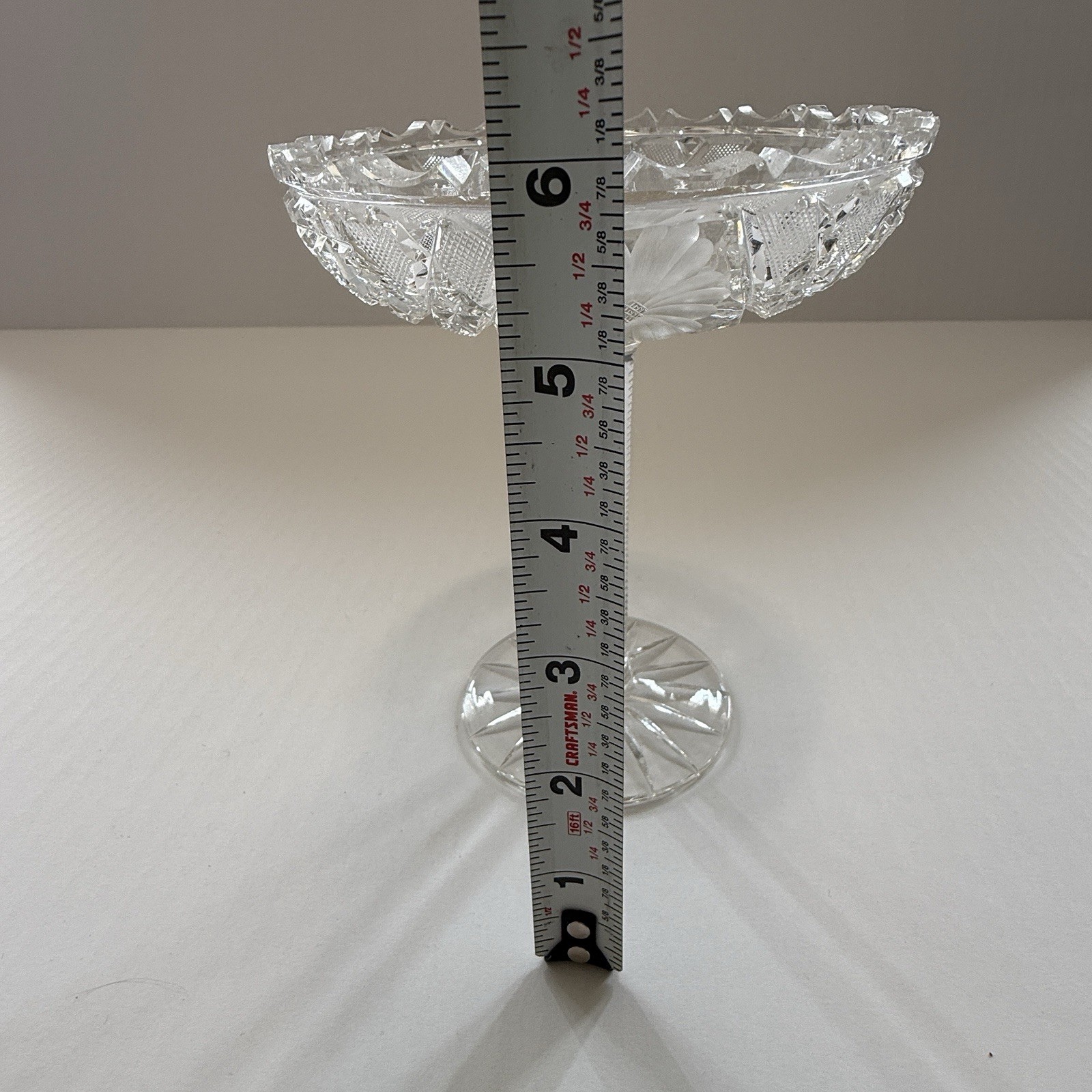 American Brilliant Period Cut Glass Pedestal Compote Bowl 6″ Scallop Sawtooth